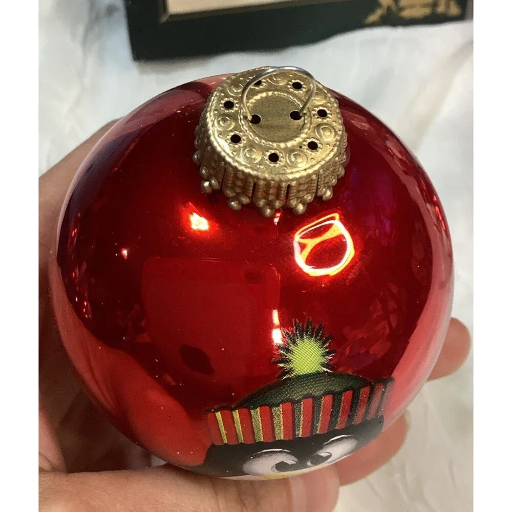 Krebs Glass Ornaments 8 Candy Apple Red Balls With Stocking Cap Penguin 2 Boxes